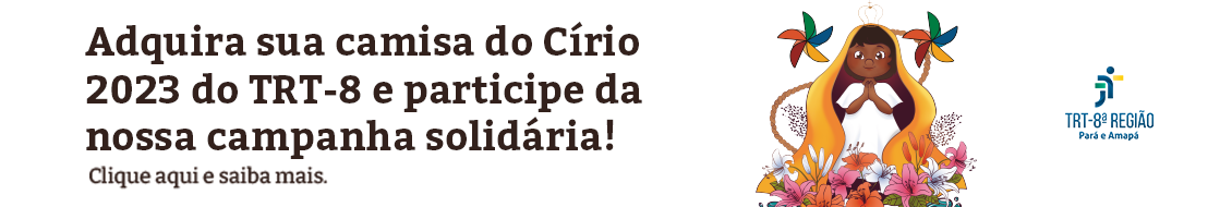 Arte gráfica nas cores branca, amarela, marron com desenho da ícone do Círio 2023