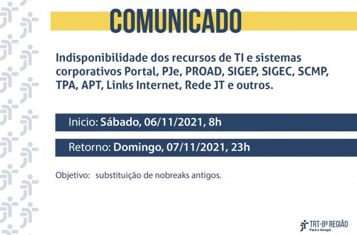 Arte de divulgação da indisponibilidade dos sistemas