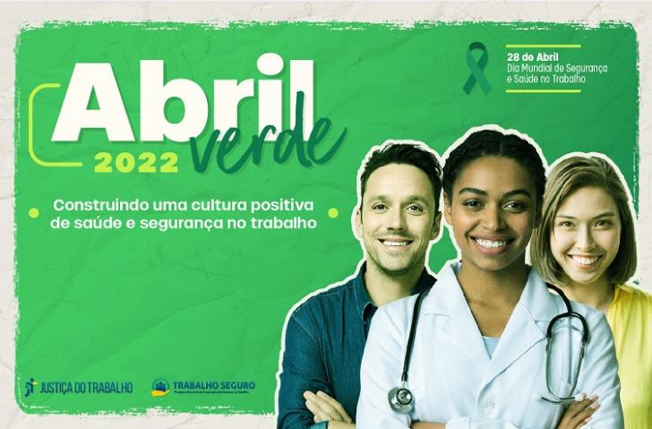 Card de divulgação do Abril Verde, com fundo verde claro três pessoas duas brancas e uma negra de médica com as logos da JT