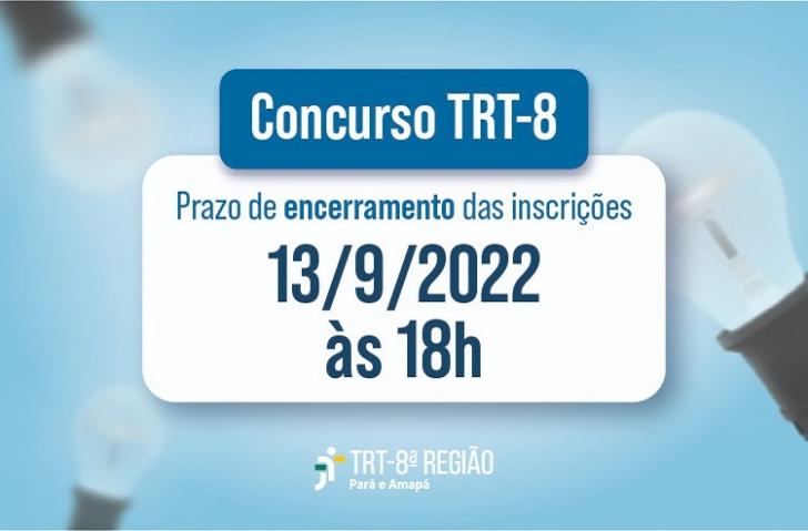 Imagem com fundo azul, centralizado na parte superior esta escrito "concurso TRT8" centralizado na parte inferior esta escrito