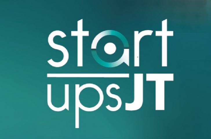 Arte na cor verde com a logomarca Startups JT