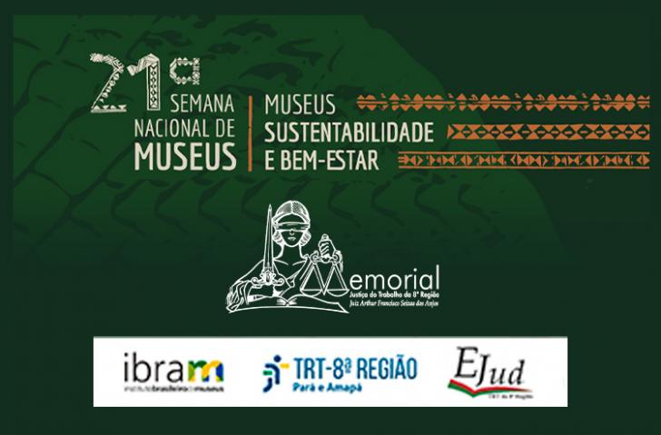 Arte gráfica com o fundo verde e grafismos marajoaras em verde e laranja.