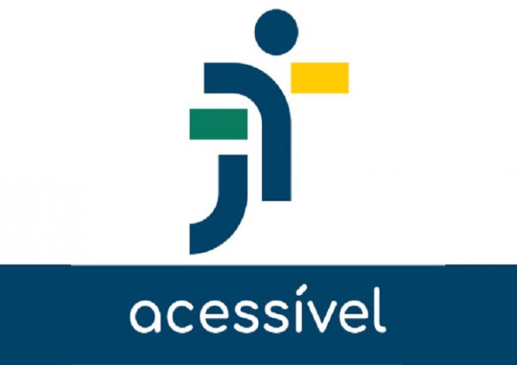 Imagem com a logo da Justiça do Trabalho no fundo branco e a palavra "acessível" abaixo com a letra branca abaixo e fundo azul