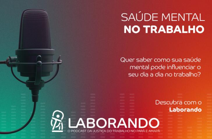 Arte gráfica com gradiente verde, vermelho e laranja, e um microfone preto ao lado esquerdo.