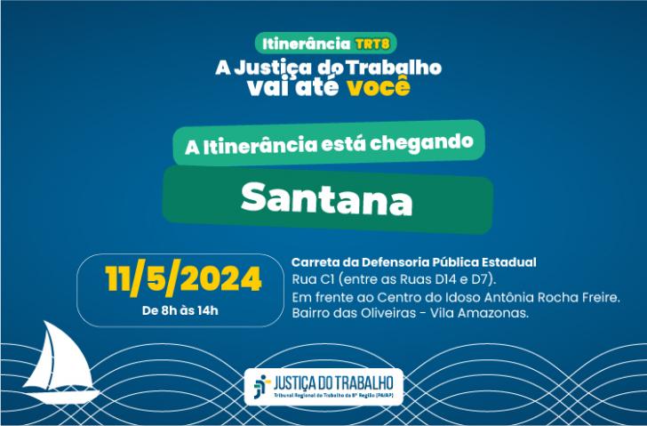 Imagem 1. Arte gráfica com o texto: A Itinerância está chegando em Santana. Imagem 2. Serviços da Itinerância.