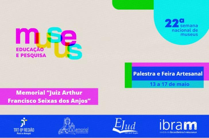 ParaTodosVerem: Arte gráfica com fundo azul. No topo, o texto "Itinerância TRT 8. A Justiça do Trabalho vai até você". Abaixo, 