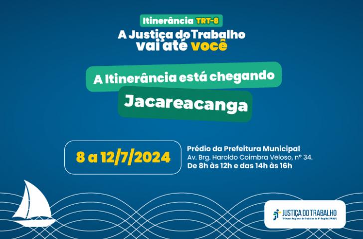 #ParaTodosVerem: Arte gráfica nas cores azul, branco, verde e amarelo. O card contém o texto: Itinerância está chegando Jacareac