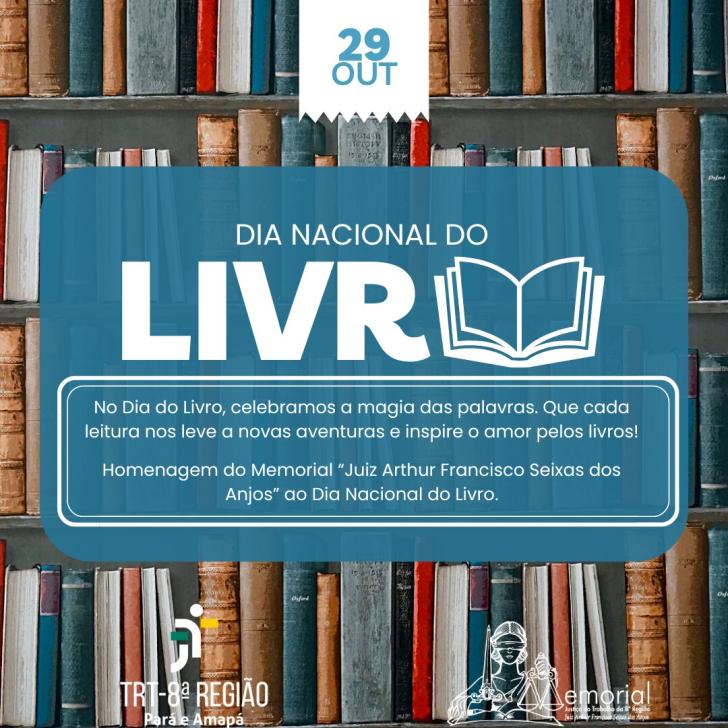 #ParaTodosVerem: Arte gráfica nas cores azul e branco. No fundo uma prateleira de livros, centralizado no cabeçalho a data: 29 d