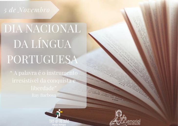 Arte gráfica contendo no fundo a fotografia de um livro sendo folheado. À esquerda o texto: 5 de novembro. Dia Nacional da Língu