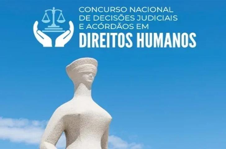 Arte gráfica nas cores branco e azul. Na parte superior, o texto: Concurso Nacional de Decisões Judiciais e Acórdãos em Direitos