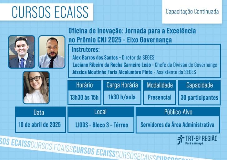 Descrição de imagem: arte gráfica na cor azul. Na parte superior o texto: Cursos Ecaiss. Capacitação Continuada. Abaixo, nome da