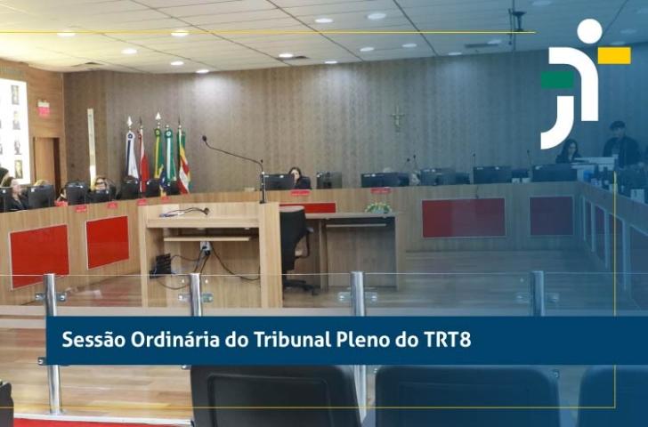 #ParaTodosVerem: Arte gráfica como fundo a sala do Pleno do TRT-8. No canto superior direito, a logo do TRT-8