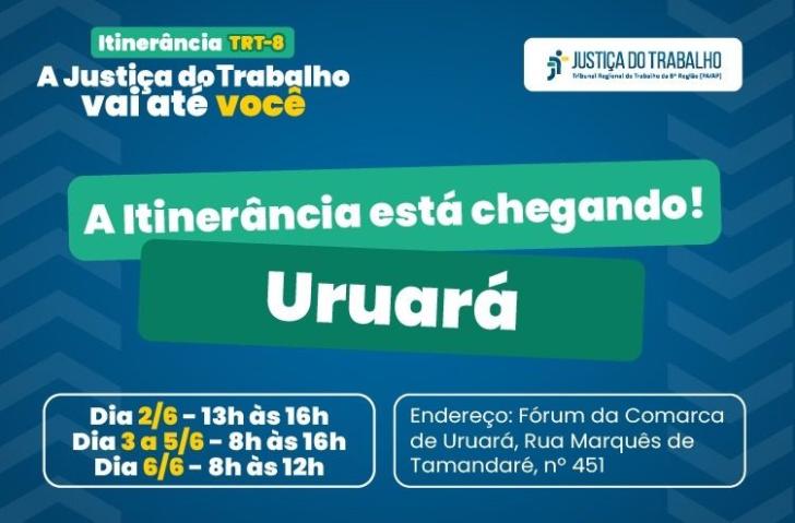 #ParaTodosVerem: Card nas cores azul, branco, verde e amarelo. Na parte superior do lado esquerdo o texto: Itinerância TRT-8. A 