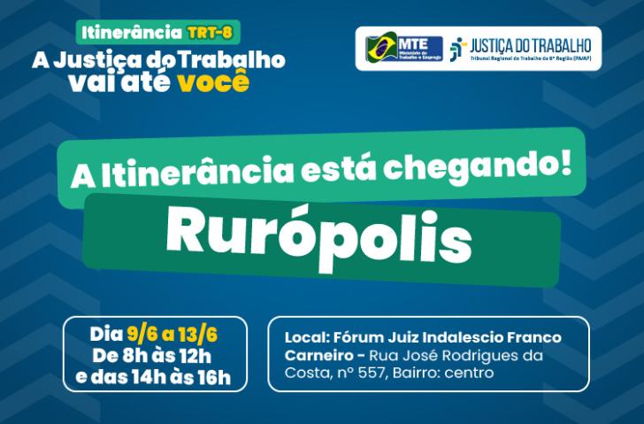 #ParaTodosVerem: Arte gráfica com texto no canto superior: Itinerância TRT-8 A justiça do Trabalho vai até você ao lado a logoma