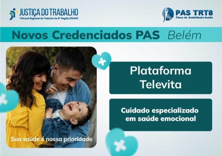#ParaTodosVerem: Arte gráfica nas cores azul e branco. No card, o texto: Novos credenciados PAS Belém agora temos a Plataforma T