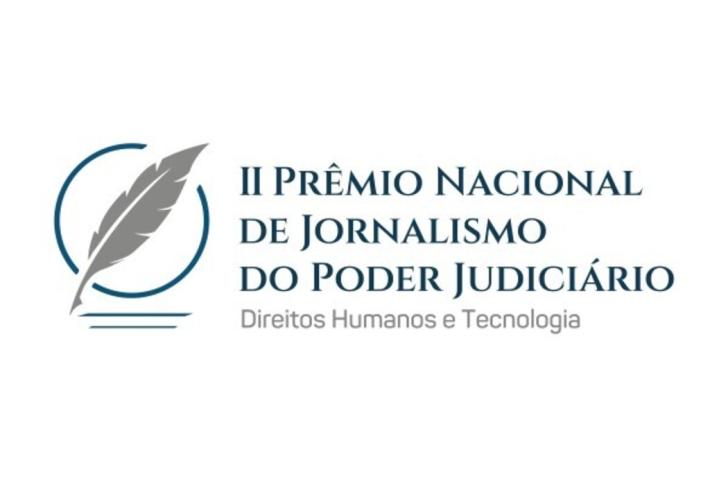 Arte gráfica com texto no centro: II Prêmio Nacional de Jornalismo do Poder Judiciário, Direitos Humanos e Tecnologia.
