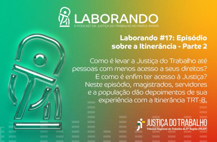 Descrição de imagem: arte gráfica colorida. No card, o texto: Laborando #17: Episódio sobre a Itinerância - Parte 2. Como é leva