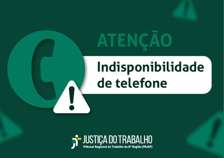 #ParaTodosVerem: Arte gráfica com fundo verde e letras brancas. No card, o texto: Atenção. Indisponibilidade de telefone. No rod