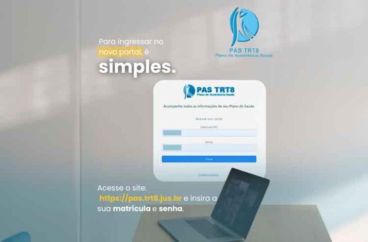 #ParaTodosVerem: Arte gráfica contendo a imagem de uma mesa com um notebook. No card, o texto: Para ingressar no novo portal, é