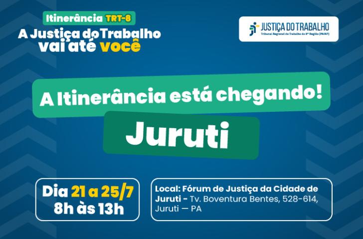 #ParaYodosVerem: Arte gráfica nas cores azul, verde, amarelo e branco. No card, o texto: Itinerância TRT-8. A justiça do Trabalh