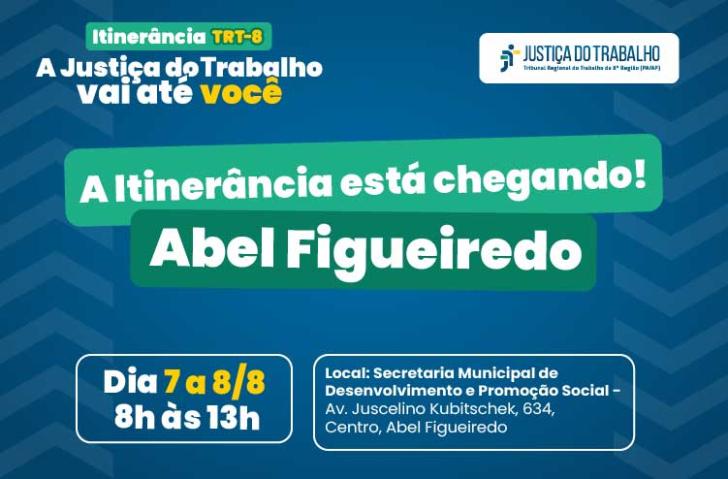 #ParaTodosVerem: Arte gráfica nas cores azul, verde, amarelo e branco. No card, o texto: Itinerância TRT-8. A Justiça do Trabalh