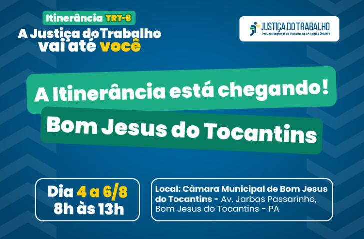 #ParaTodosVerem: Arte gráfica nas cores azul, verde, amarelo e branco. No card, o texto: Itinerância TRT-8. A Justiça do Trabalh