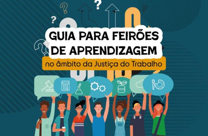 Foto e Texto: CSJT #ParaTodosVerem: Arte gráfica nas cores azul, branco e amarelo. Centralizado o texto: Guia para feirões de Ap