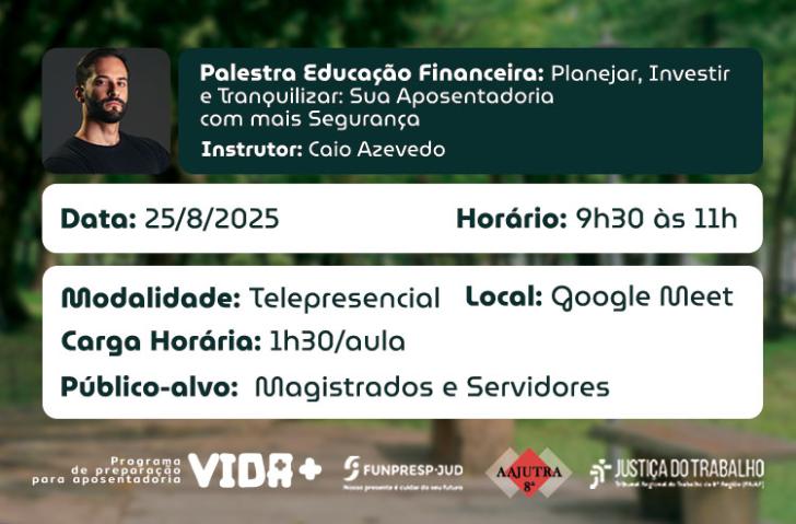 Arte gráfica em fundo verde. No canto superior esquerdo, está a foto do instrutor do curso Ao lado da foto,as informações que e