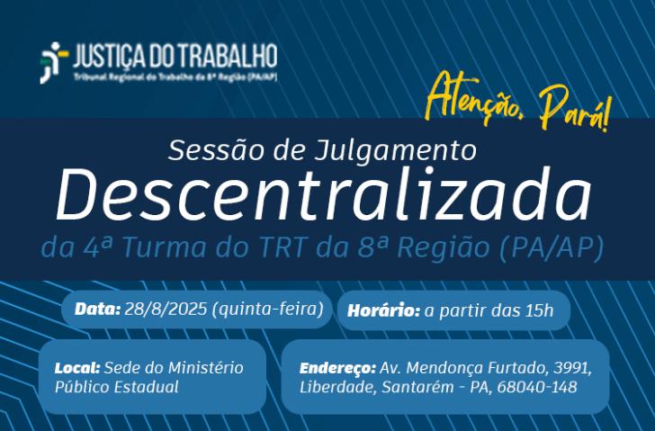 #ParaTodosVerem: Arte gráfica nas cores azuis, branco e amarelo. Em destaque, o texto: Atenção, Pará! Sessão de Julgamento Desce