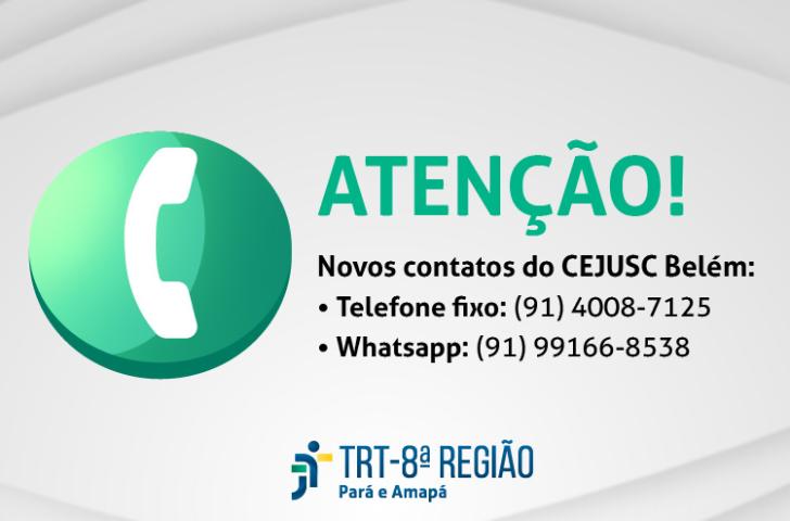 Arte gráfica com fundo azul, contendo as informações e novos contatos da CEJUSC Belém