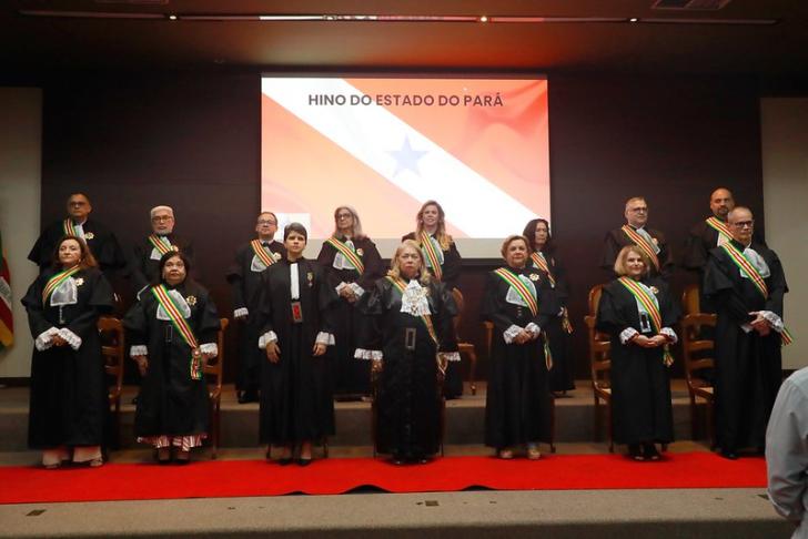 Foto em ambiente fechado mostrando a cerimônia de entrega da medalha Ordem do Mérito Jus et Labor.