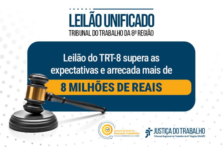Arte gráfica centralizado o texto: Leilão Unificado Tribunal do Trabalho da 8ª Região