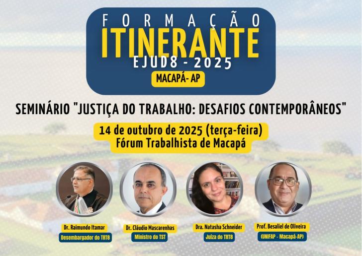 #ParaTodosVerem: arte gráfica nas cores roxa e amarela, foto individual dos 4 palestrantes e texto centralizado: FORMAÇÃO ITINER