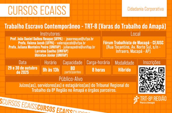 Arte gráfica com fundo na cor laranja, contendo as informações do curso, como por exemplo: nome dos instrutores, data, etc