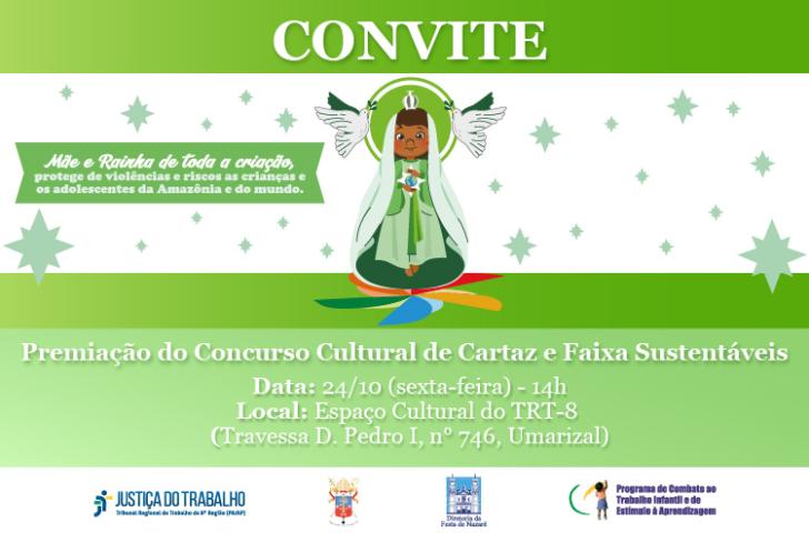rte gráfica com a imagem de Nossa Senhora de Nazaré em animação e com as informações: Data:23 e 24/10, hora: 14h00, local: Espaç