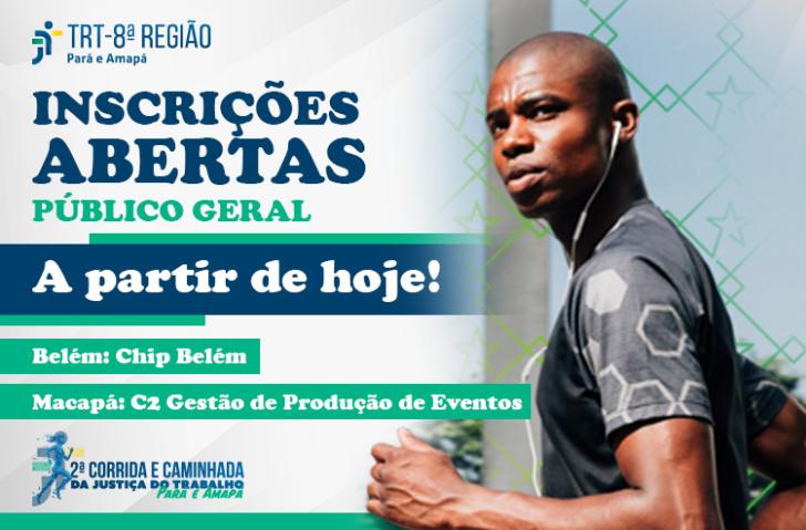 Arte gráfica com a imagem de um homem atleta negro do lado direito, e informações sobre a inscrição da corrida contidas no texto