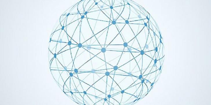 ícone em forma de bola que interligam linhas azuis