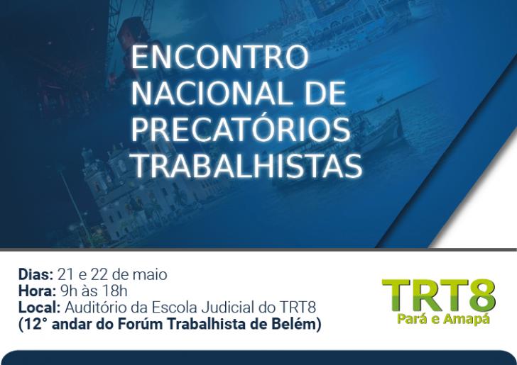 Arte em fundo branco escrito em azul "Encontro Nacional de Precatórios Trabalhistas"