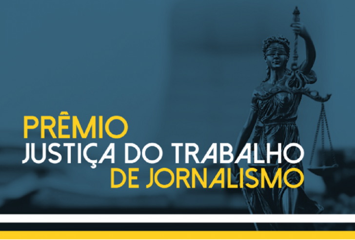 Símbolo da Justiça com o nome: prêmio justiça do trabalho de jornalismo