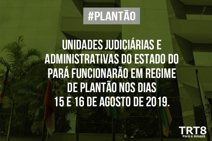 Arte verde com informações do expediente do tribunal nos dias 15 e 16 de agosto