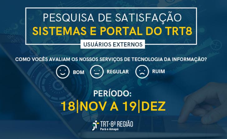 Na foto: Texto informando o período da pesquisa e outras; no fundo um filtro de cor azul e uma pessoa utilizando um notebook.