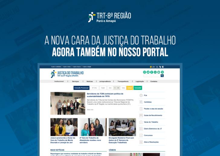 Arte: página principal do portal em fundo azul com a frase "A nova cara da JT agora também em nosso portal".