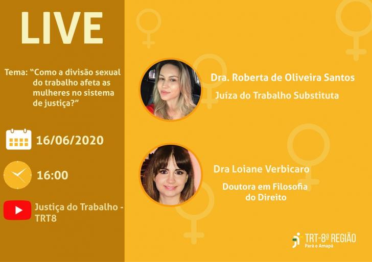 Arte na cor laranja com a foto da Juíza do trabalho, Roberta Santos e Doutora Loiane Verbicaro