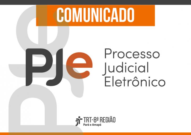 Arte nas cores branca, preta e laranja e logo do PJe. Texto: Comunicado. Processo Judicial Eletrônico.