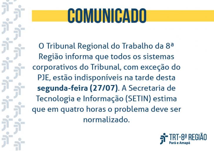 Arte em branco, com barra amarela na parte superior contendo a palavra "comunicado". Informações do texto.