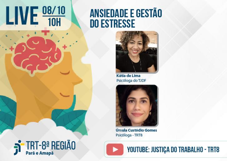 ARTE: FOTOS DAS PALESTRANTES EM FUNDO BRANCO COM LETRA EM AZUL E LOGO DO TRT8 NO CANTO INFERIOR ESQUERDO
