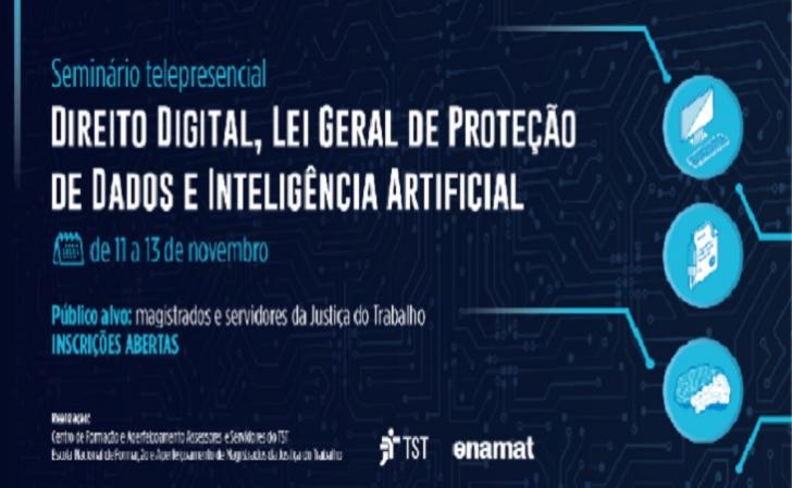 Arte em azul marinho, com símbolos de sistemas tecnológicos. Programação completa.