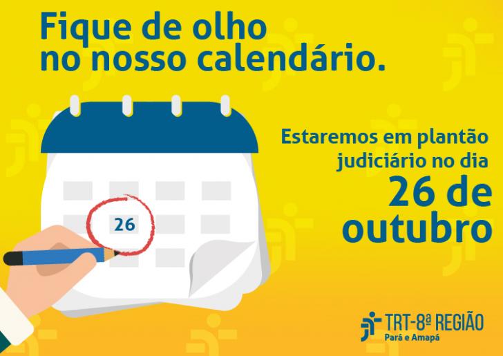 Arte: Fundo amarelo com ilustração de um calendário em que está assinalado com um circulo a data 26 de outubro.