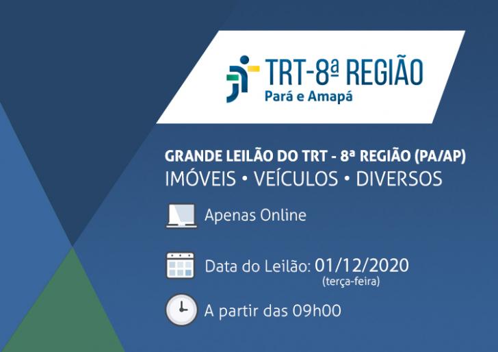 Arte: Fundo azul com logo da JT8 e informações básicas sobre o leilão.