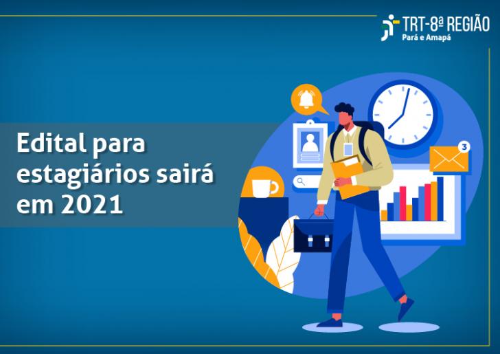 Ilustração em fundo azul, com um estudante de mochila indo para o estágio.